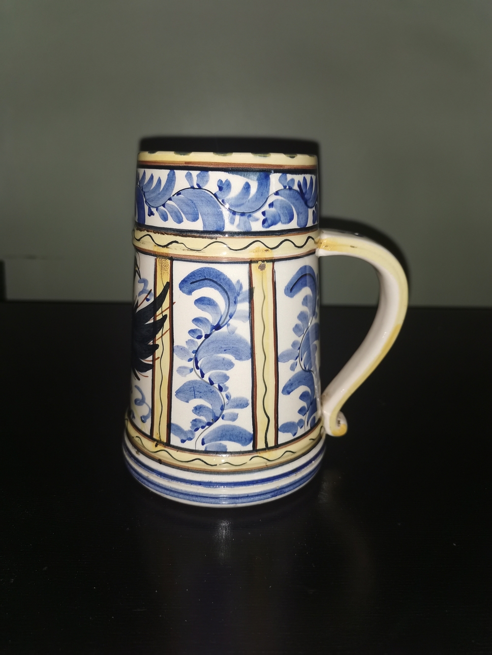 Vintage Ceramic German Decorative Beer Stein W/ Blue Floral Pattern Signed 6.25"